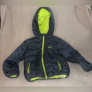 Nike Kids Puffer Jacket in Black and Neon Green